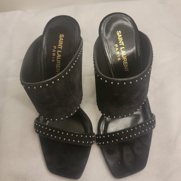 Saint Laurent Black Oak Slide Studded Sandals Sz 36 - Picture 4 of 16